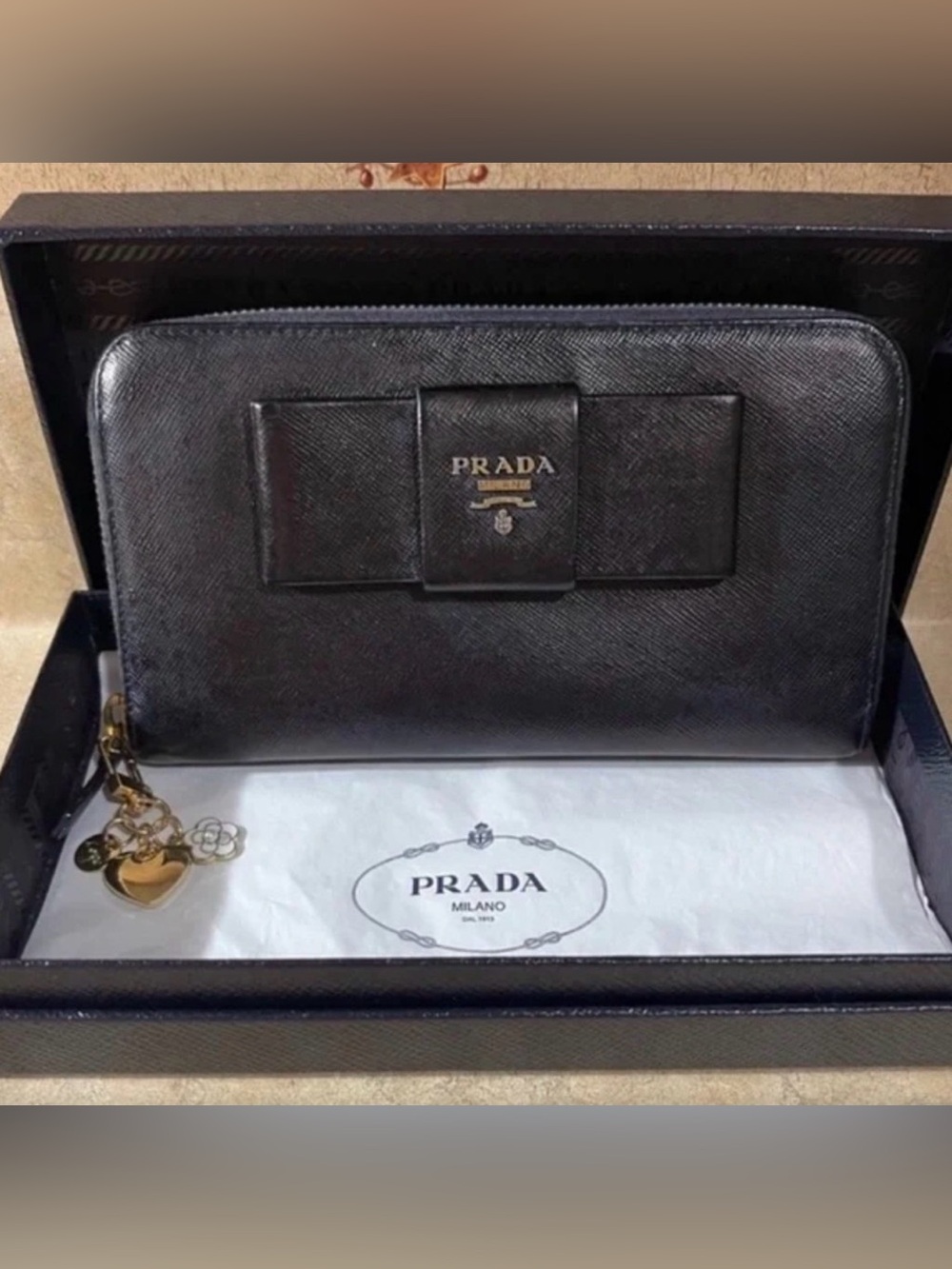 PRADA RARE Black Pink Iridescent Multicolor Interior Leather Wallet